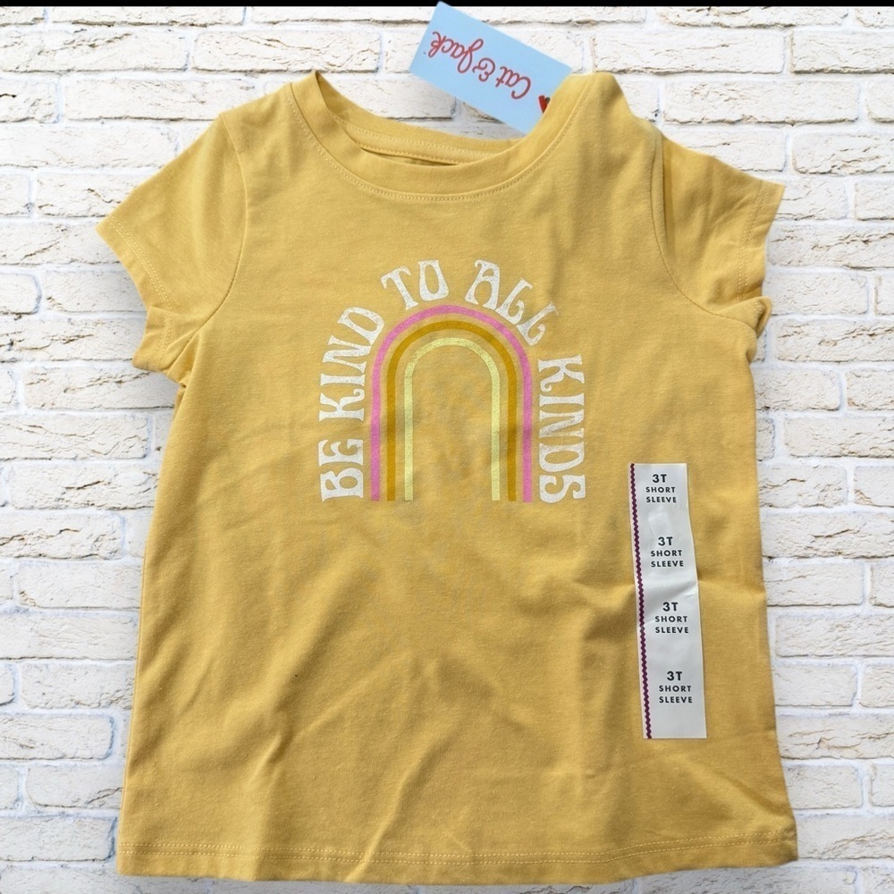NWT Cat and Jack Yellow 'Be Kind to All Kinds' Kids T-Shirt Size 3T